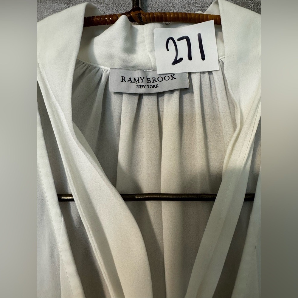 Ramy Brook Claire V Neck Tie Neck Blouse Button Top White Medium - Picture 8 of 8